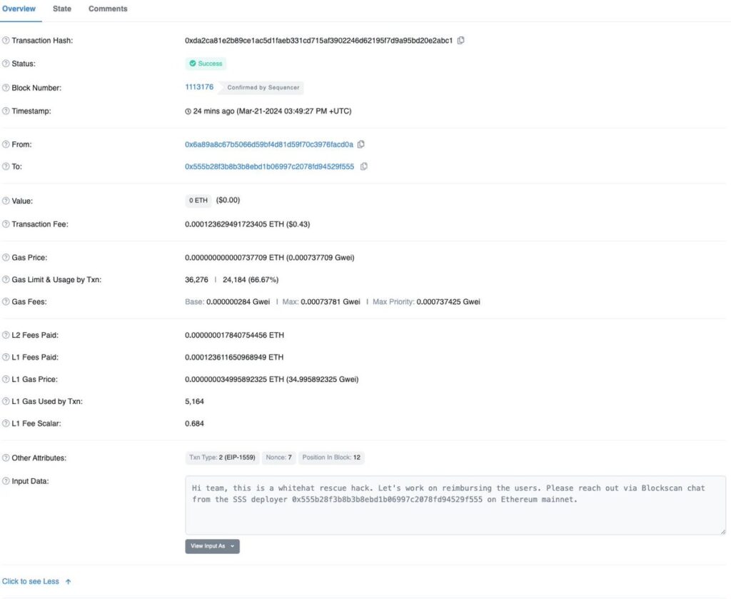 Telegram Game on Brand-New Ethereum Layer-2 Scaler Blast Exploited for $4,600,000 in Reported White Hat Hack